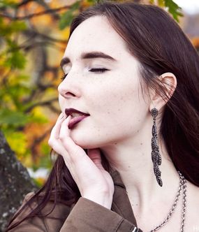 Shy teen undressing during the autumn walk