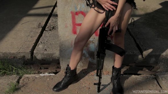 Black panty tease and shooting in army hd xvideo