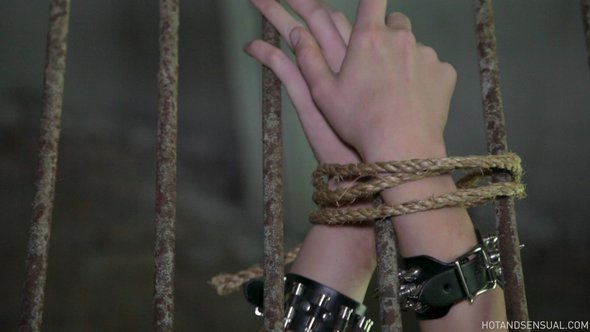 Bound gagged video with skinny russian brunette